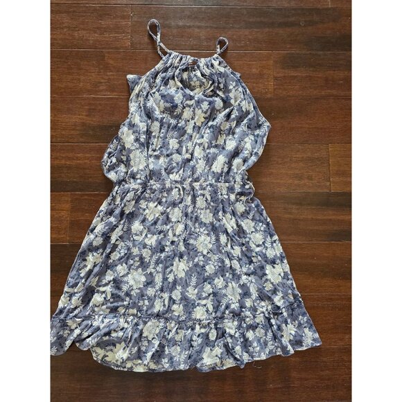NWT Wallflower Junior's XL Mini Dress Fit & Flare Gray Blue Floral Ruffle Boho - Picture 8 of 8